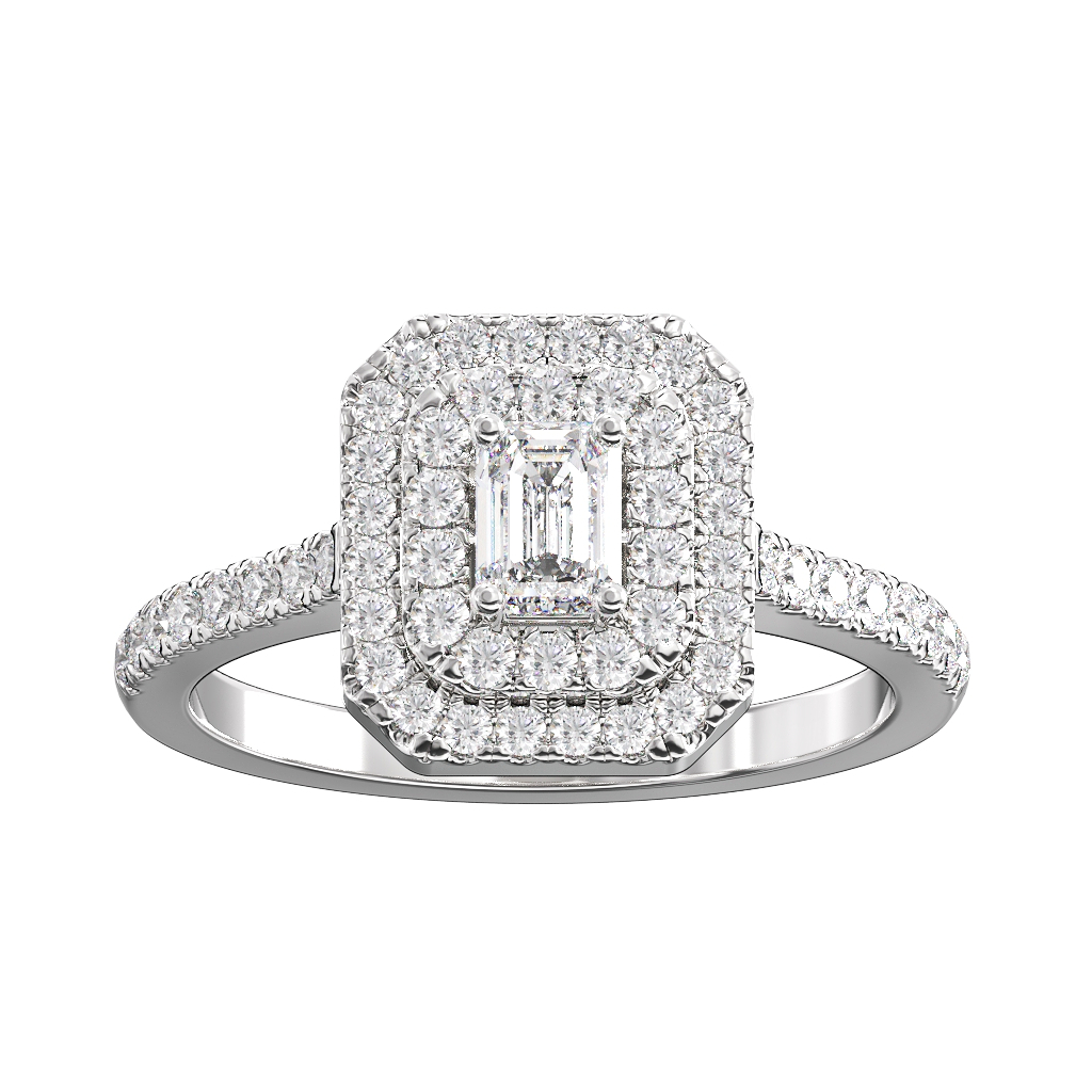 Emerald Cut Diamond Double Halo Cluster ring 0.40ct centre 4 Emerald Cut Diamond Double Halo Cluster ring 0.40ct centre - Image 4