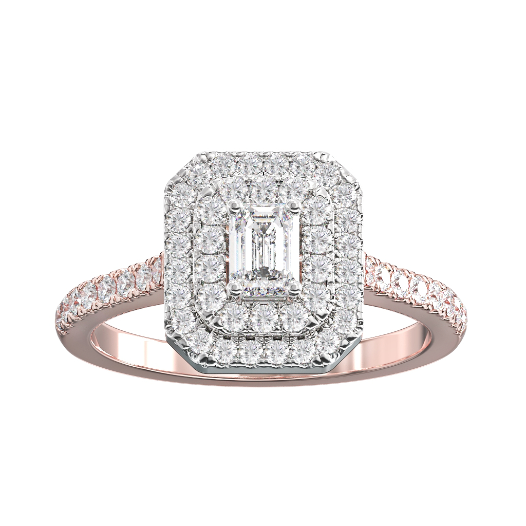 Emerald Cut Diamond Double Halo Cluster ring 0.40ct centre 2 Emerald Cut Diamond Double Halo Cluster ring 0.40ct centre - Image 2