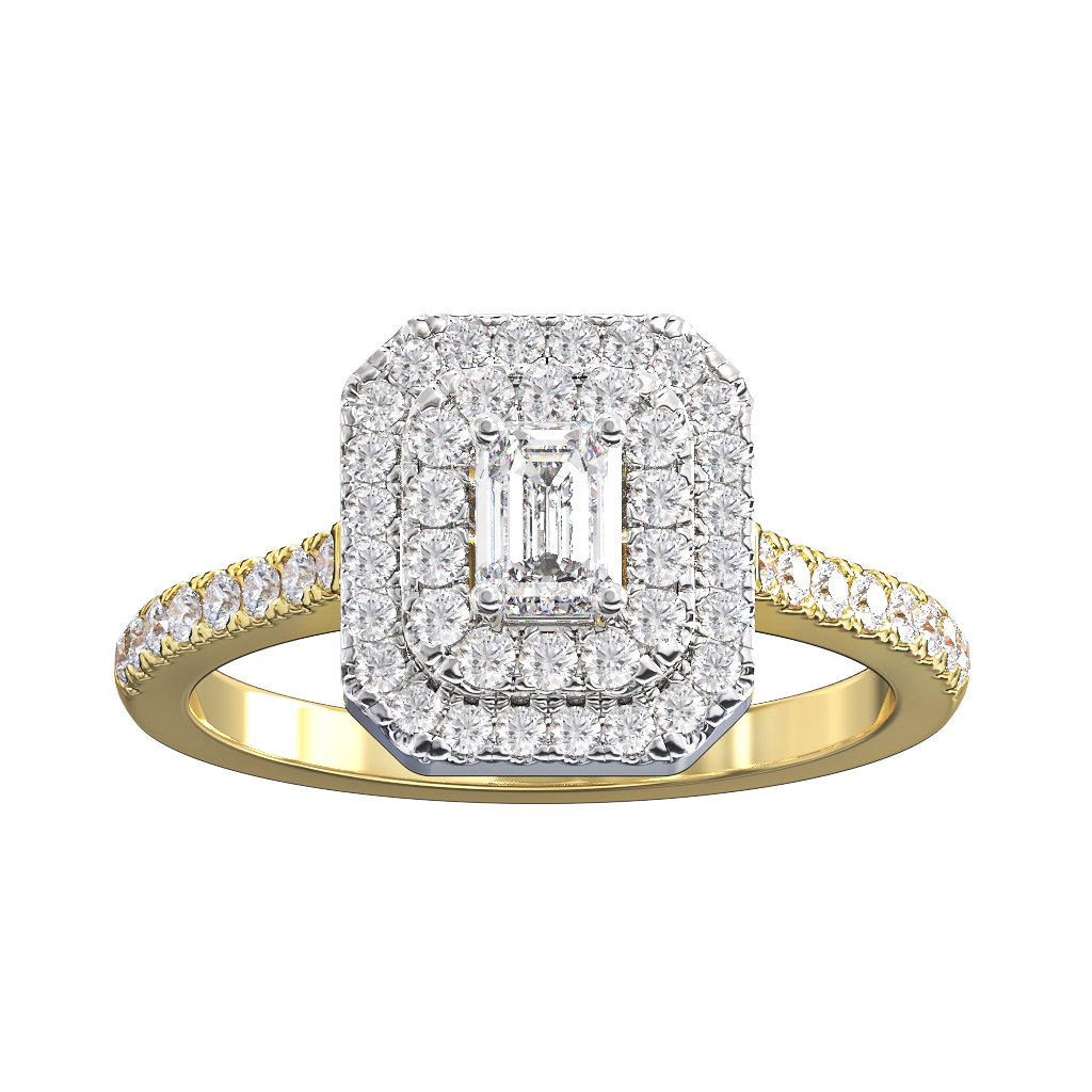 Emerald Cut Diamond Double Halo Cluster ring 0.40ct centre 1 Emerald Cut Diamond Double Halo Cluster ring 0.40ct centre