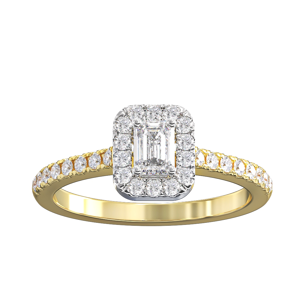Emerald Cut Diamond Halo Cluster ring 0.30ct centre 1 Emerald Cut Diamond Halo Cluster ring 0.30ct centre