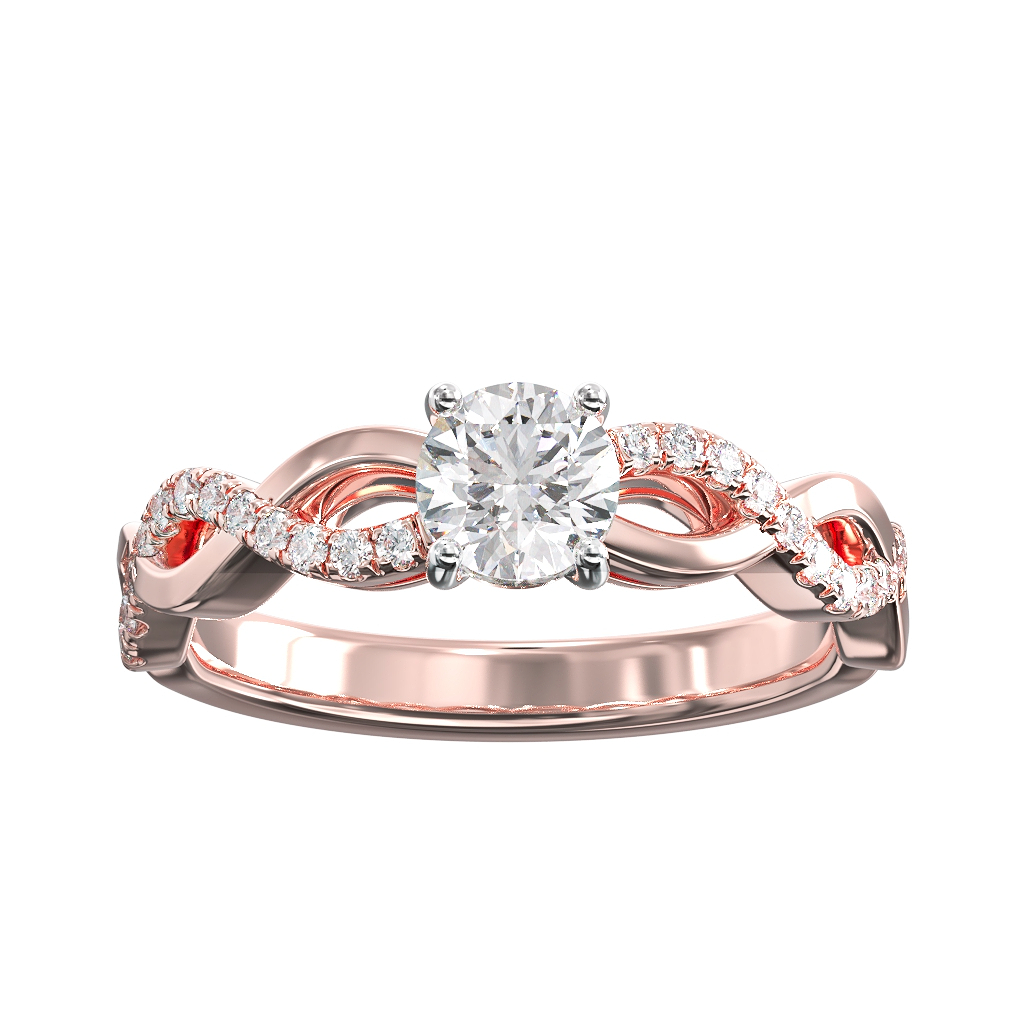Round Brilliant Cut Diamond Ring with Twist Diamond Shoulders 2 Round Brilliant Cut Diamond Ring with Twist Diamond Shoulders - Image 2