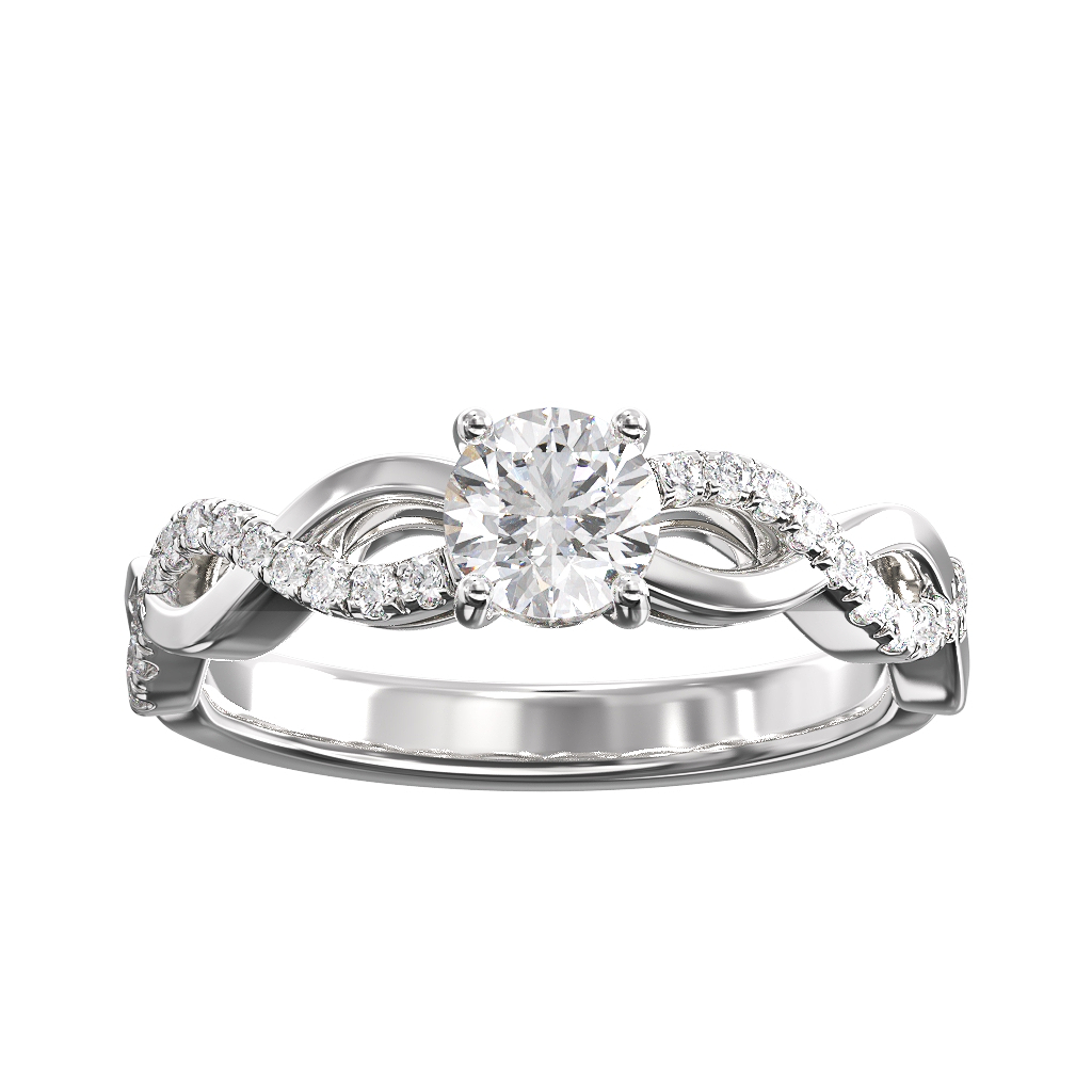 Round Brilliant Cut Diamond Ring with Twist Diamond Shoulders 3 Round Brilliant Cut Diamond Ring with Twist Diamond Shoulders - Image 3