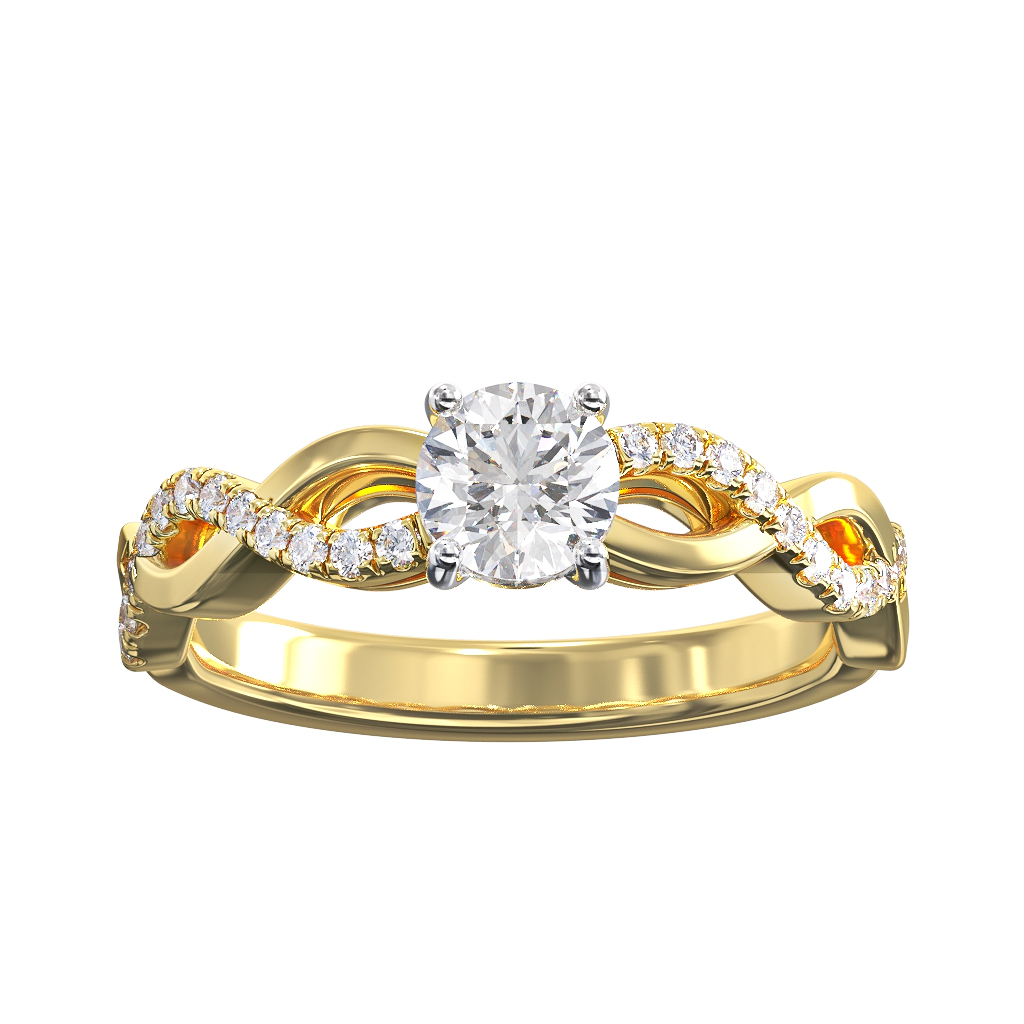 Round Brilliant Cut Diamond Ring with Twist Diamond Shoulders