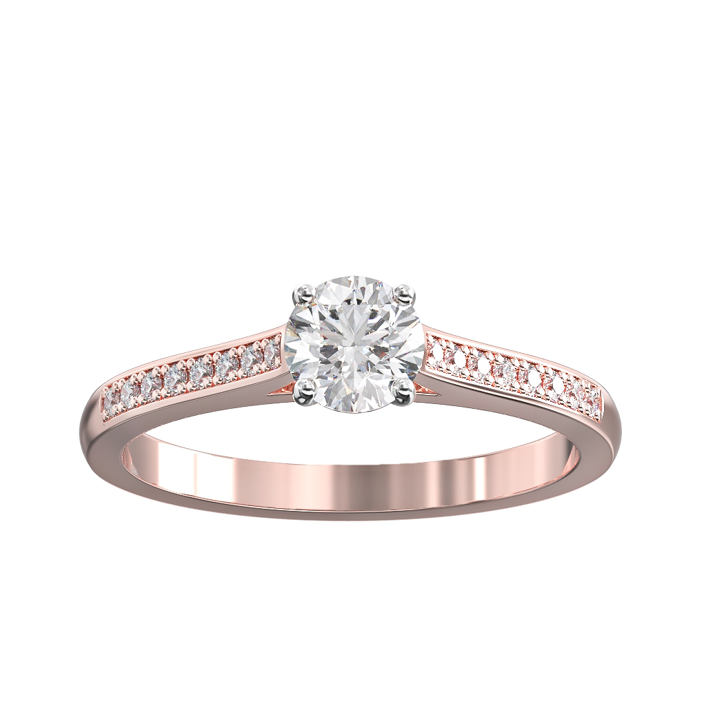 Brilliant Cut Diamond Ring with Pave Shoulders 2 Brilliant Cut Diamond Ring with Pave Shoulders - Image 2