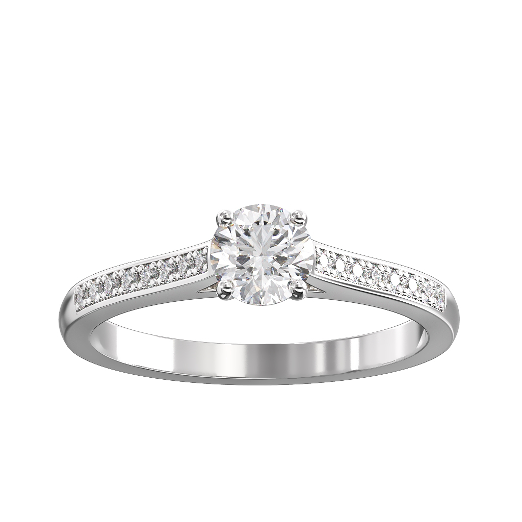Brilliant Cut Diamond Ring with Pave Shoulders 3 Brilliant Cut Diamond Ring with Pave Shoulders - Image 3