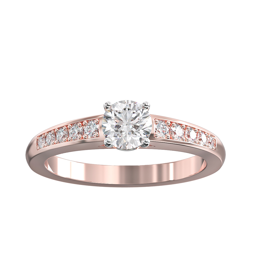 Round Brilliant Cut Diamond Ring with Graduated Pave Shoulders 2 Round Brilliant Cut Diamond Ring with Graduated Pave Shoulders - Image 2
