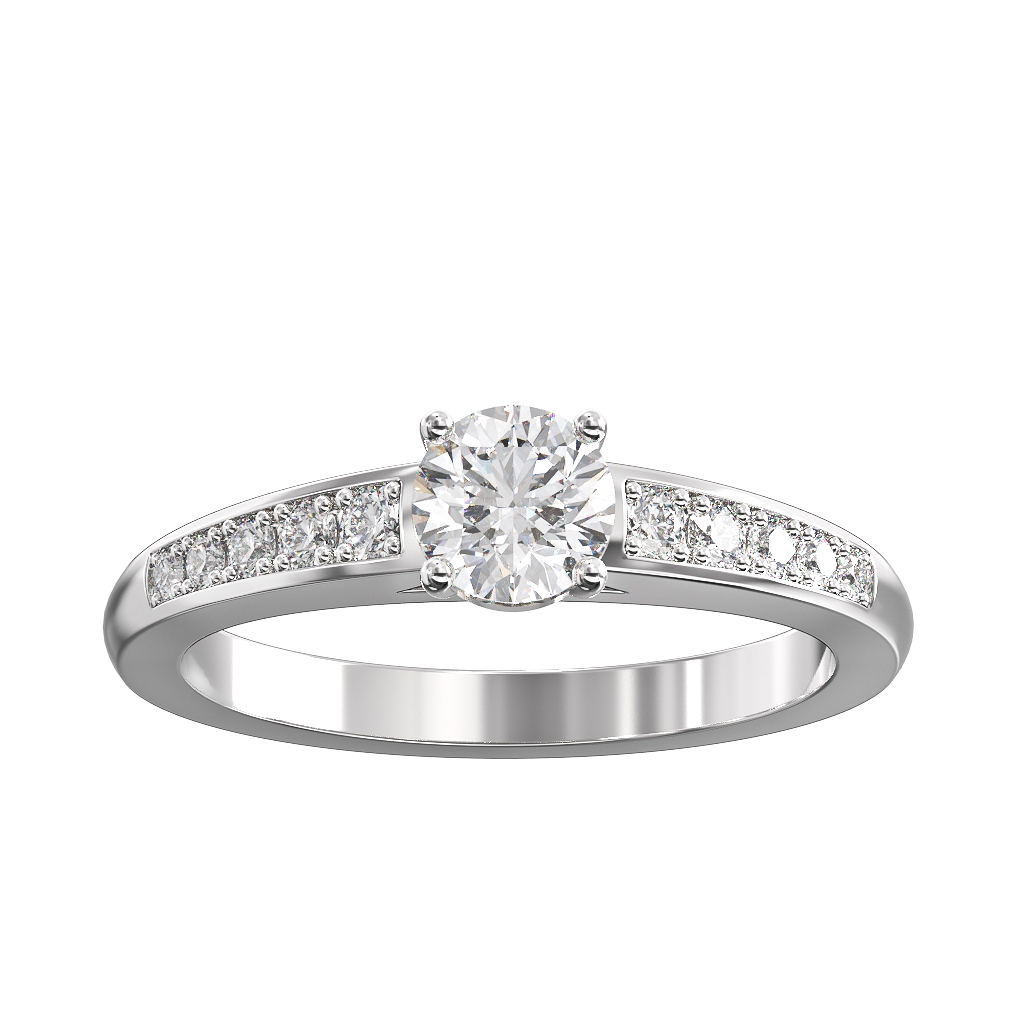 Round Brilliant Cut Diamond Ring with Graduated Pave Shoulders 3 Round Brilliant Cut Diamond Ring with Graduated Pave Shoulders - Image 3