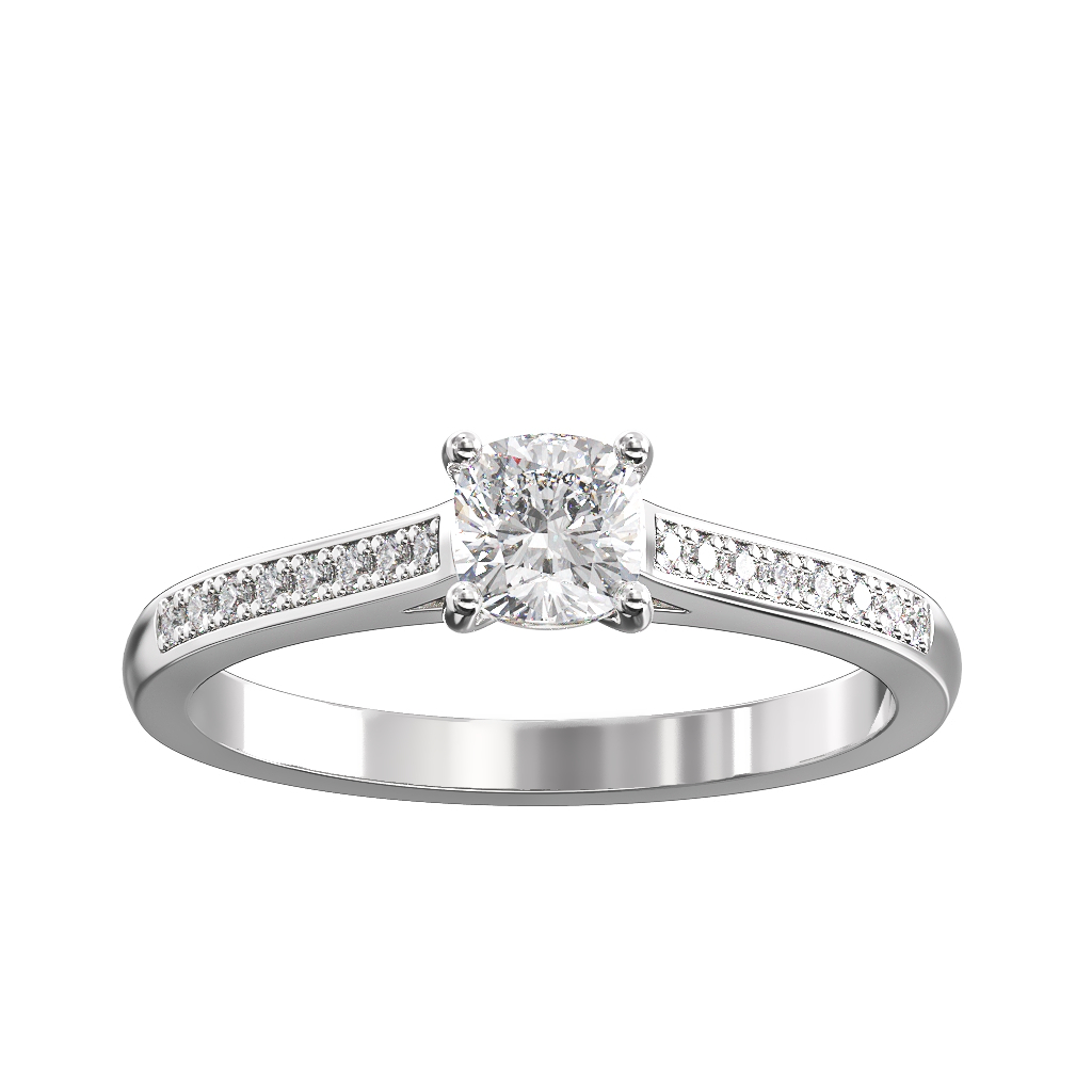Cushion Cut Diamond Ring with Pave Shoulders 3 Cushion Cut Diamond Ring with Pave Shoulders - Image 3