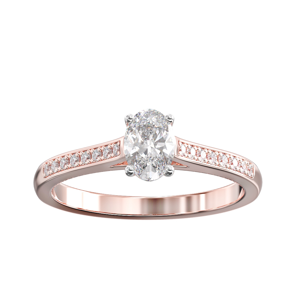 Single Oval Diamond with Pave Diamond shoulders 2 Single Oval Diamond with Pave Diamond shoulders - Image 2