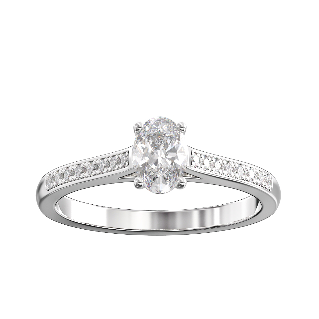 Single Oval Diamond with Pave Diamond shoulders 3 Single Oval Diamond with Pave Diamond shoulders - Image 3
