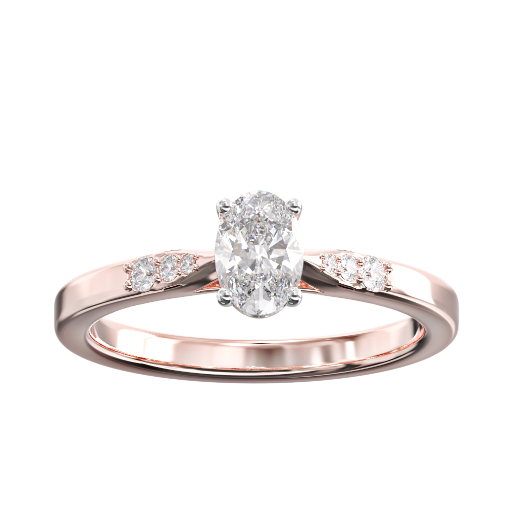 Oval Cut Diamond ring with Pave Bead Shoulders 2 Oval Cut Diamond ring with Pave Bead Shoulders - Image 2