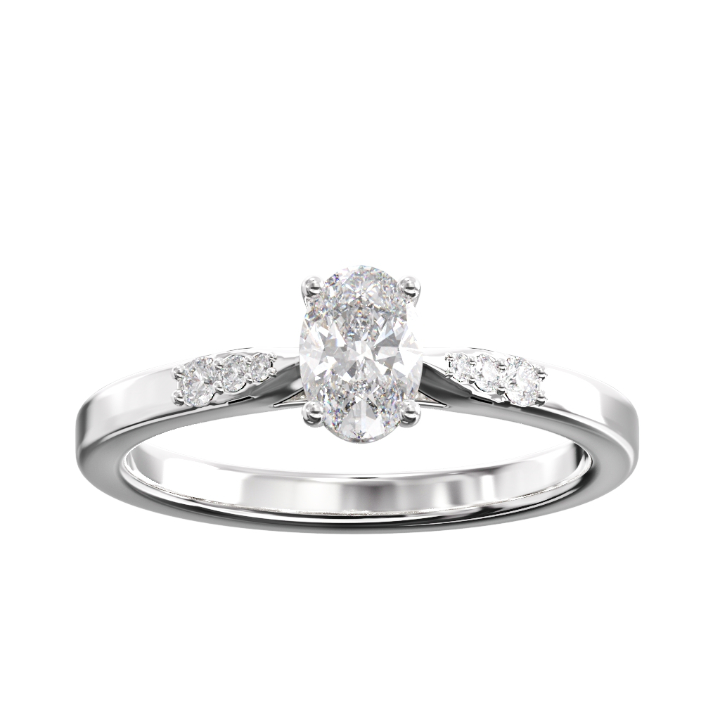 Oval Cut Diamond ring with Pave Bead Shoulders 3 Oval Cut Diamond ring with Pave Bead Shoulders - Image 3