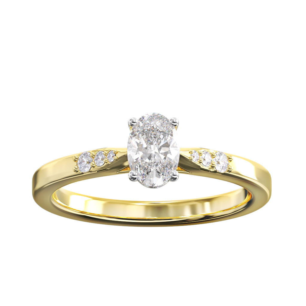 Oval Cut Diamond ring with Pave Bead Shoulders 1 Oval Cut Diamond ring with Pave Bead Shoulders