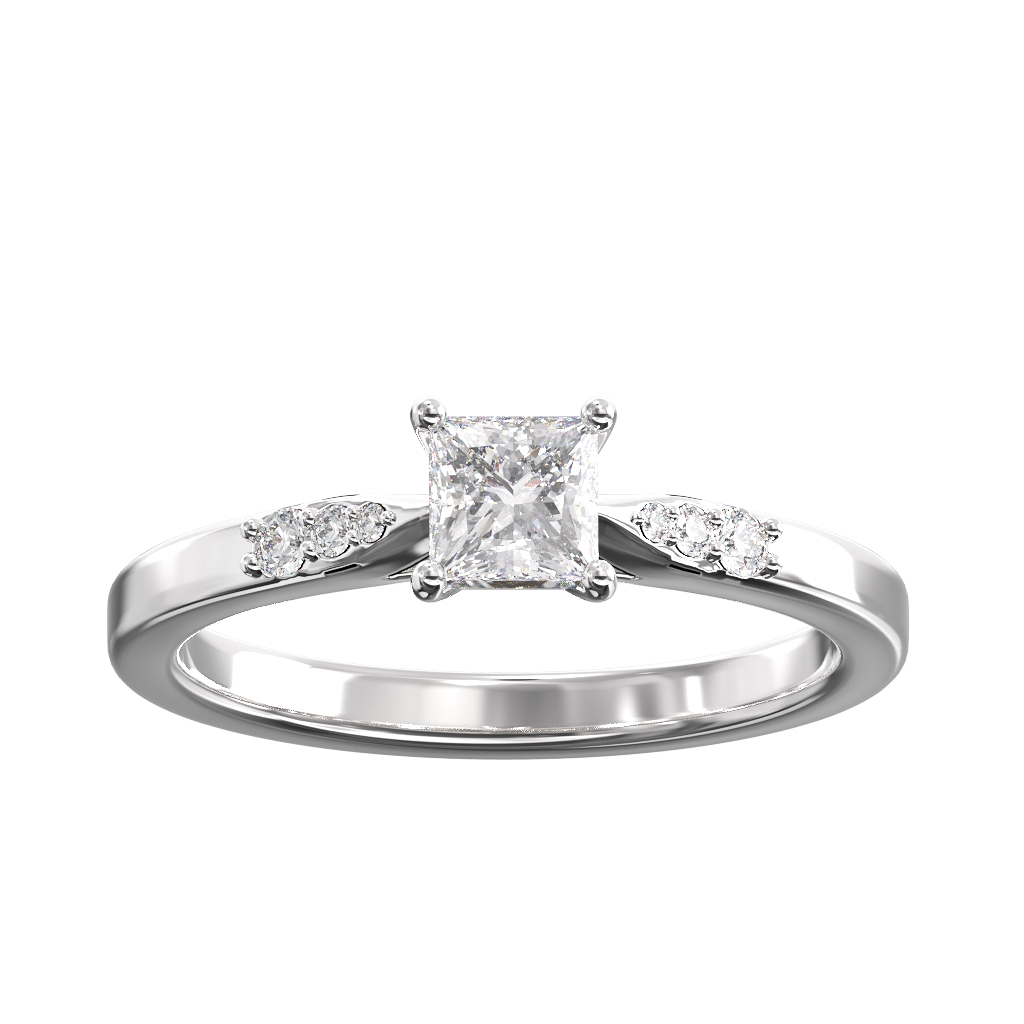 Princess Cut Diamond ring with Pave bead shoulders 4 Princess Cut Diamond ring with Pave bead shoulders - Image 4