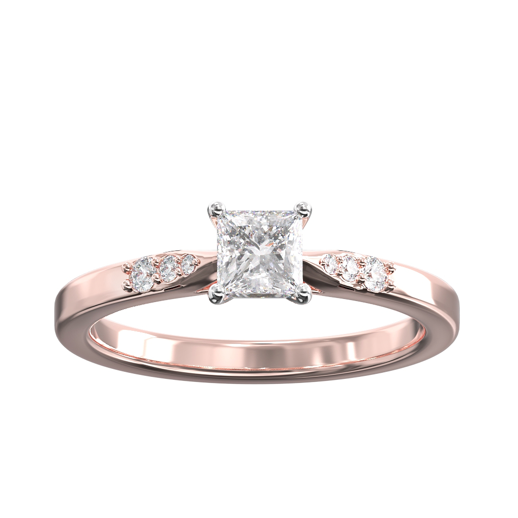 Princess Cut Diamond ring with Pave bead shoulders 2 Princess Cut Diamond ring with Pave bead shoulders - Image 2