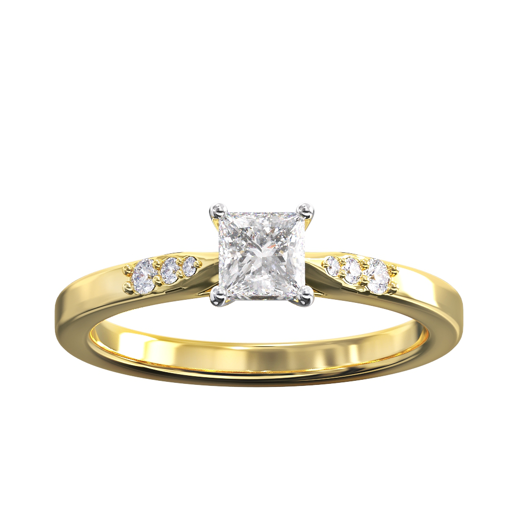 Princess Cut Diamond ring with Pave bead shoulders 1 Princess Cut Diamond ring with Pave bead shoulders