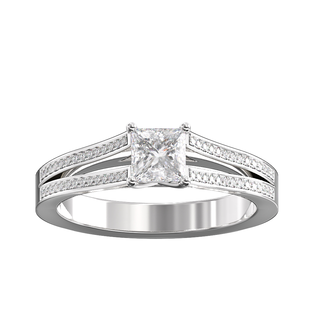 Princess Cut Diamond & Pave Split Shoulders 3 Princess Cut Diamond & Pave Split Shoulders - Image 3