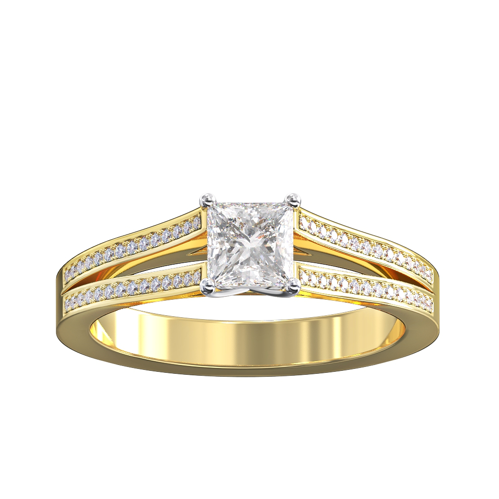 Princess Cut Diamond & Pave Split Shoulders 1 Princess Cut Diamond & Pave Split Shoulders