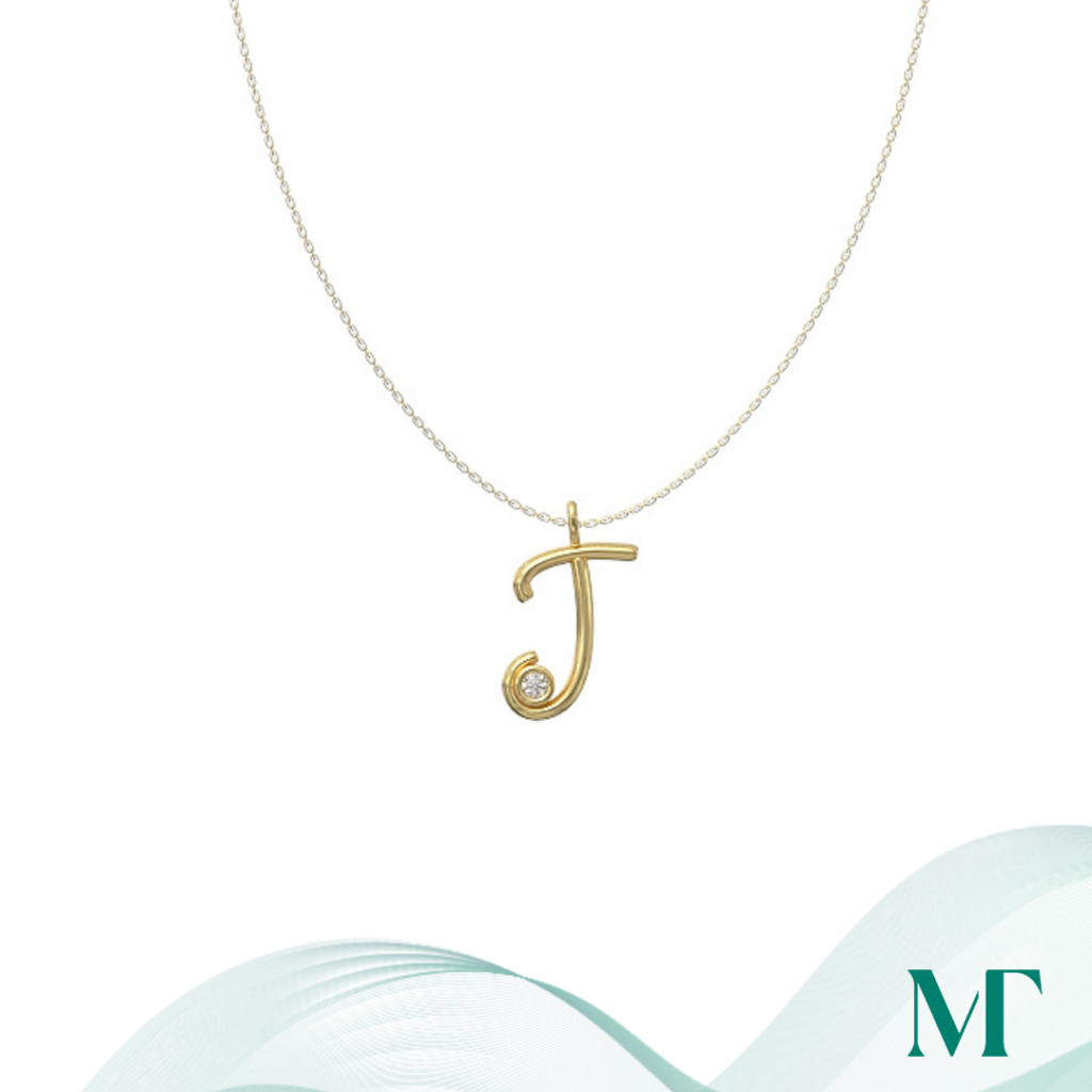J diamond set initial pendant & chain