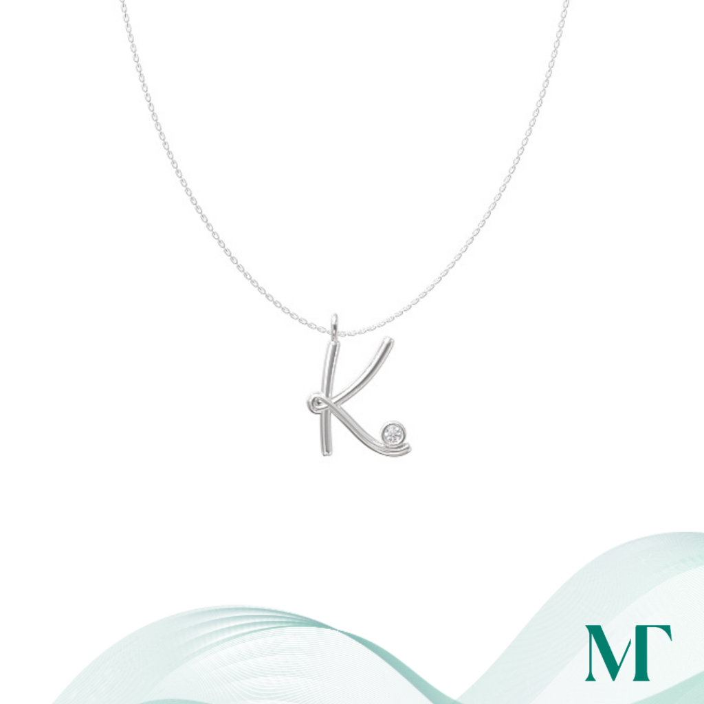 K diamond set initial pendant & chain