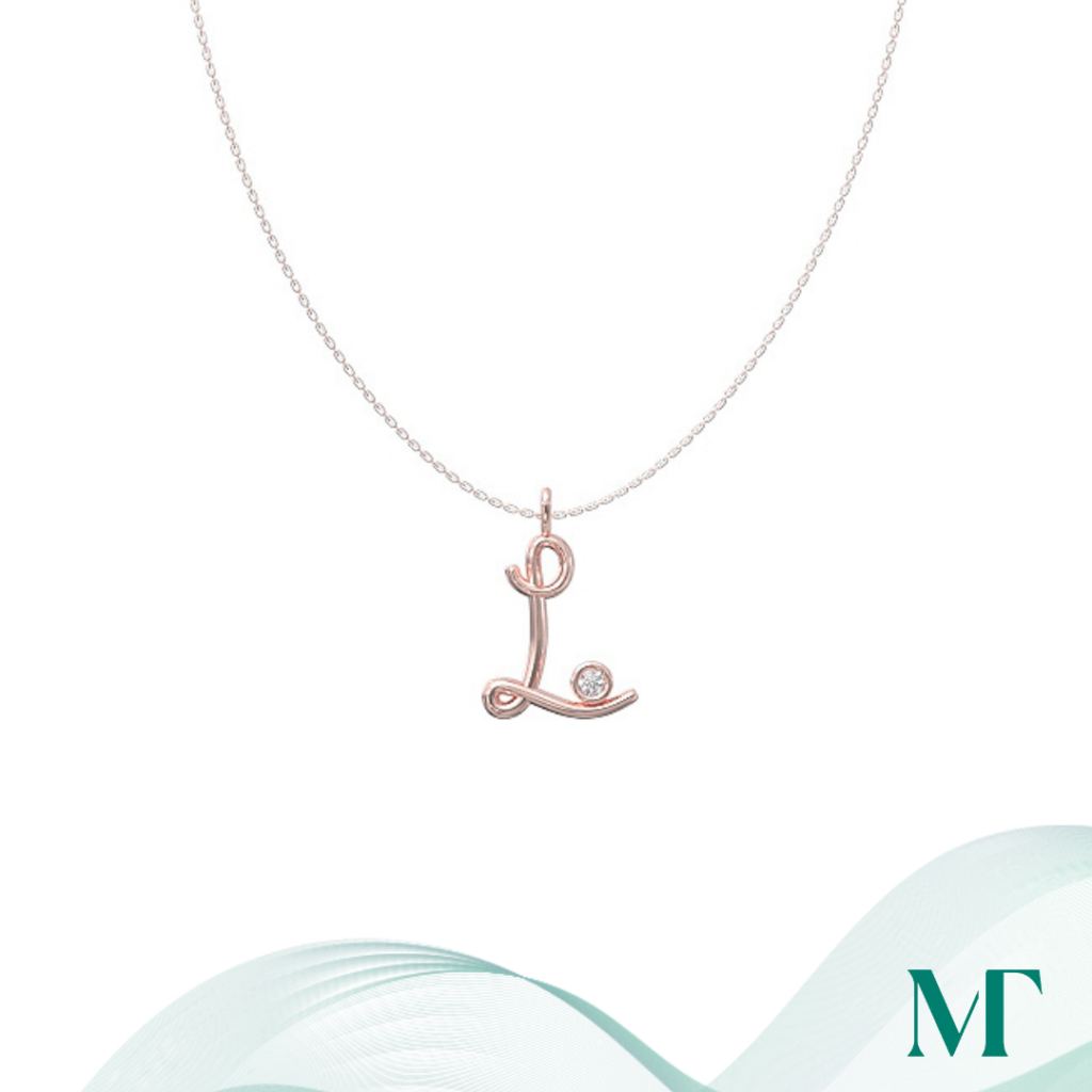L diamond set initial pendant & chain