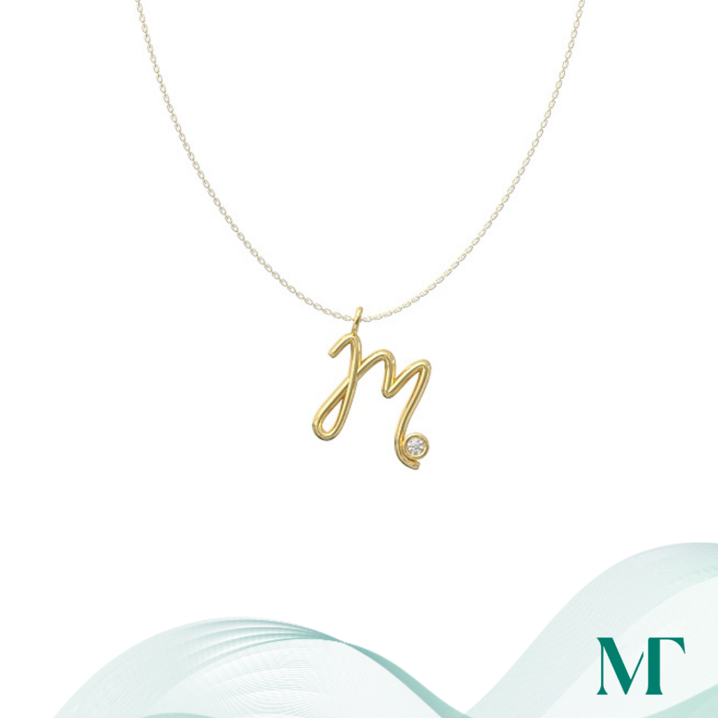 M diamond set initial pendant & chain