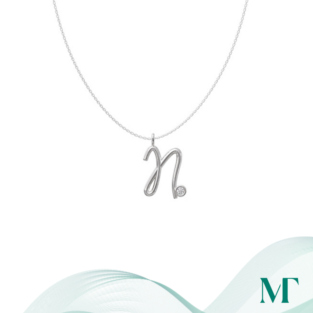 N diamond set initial pendant & chain