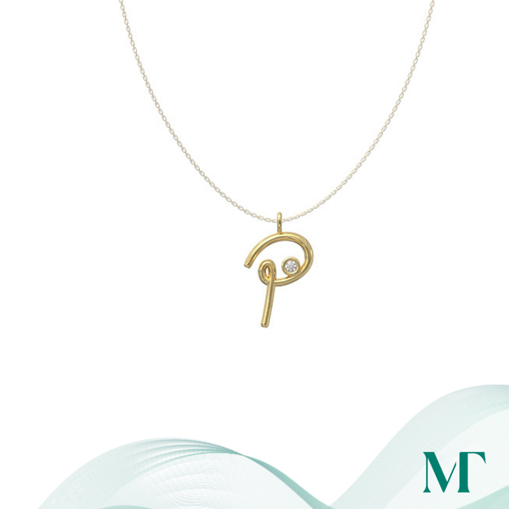 P diamond set initial pendant & chain