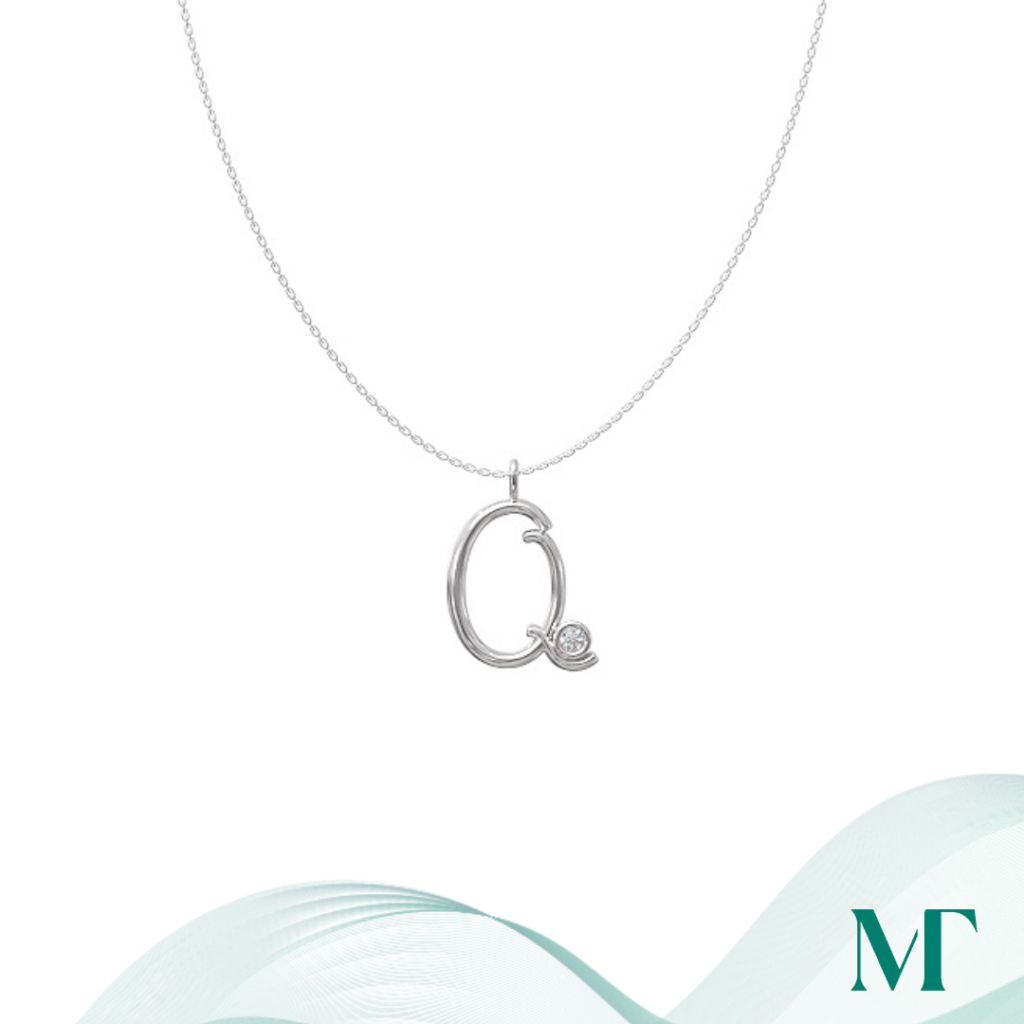 Q diamond set initial pendant & chain