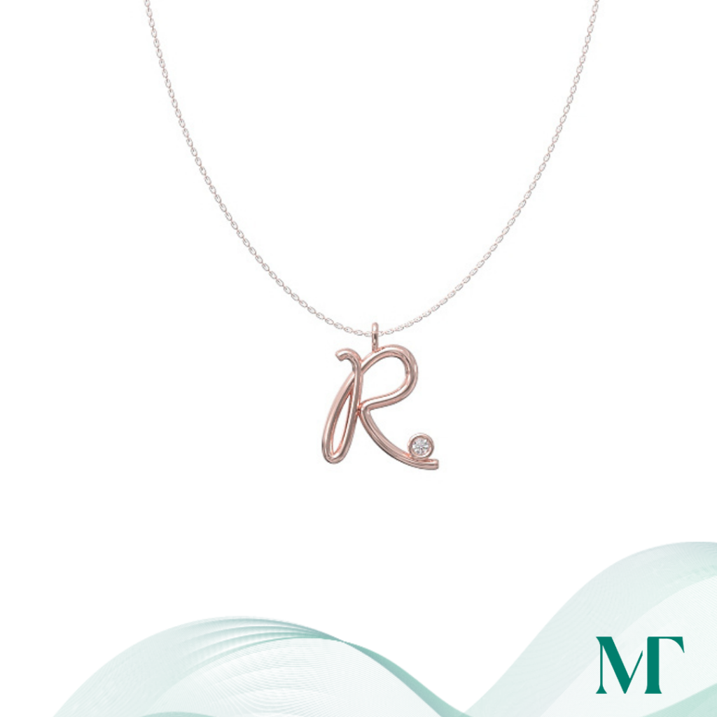 R diamond set initial pendant & chain