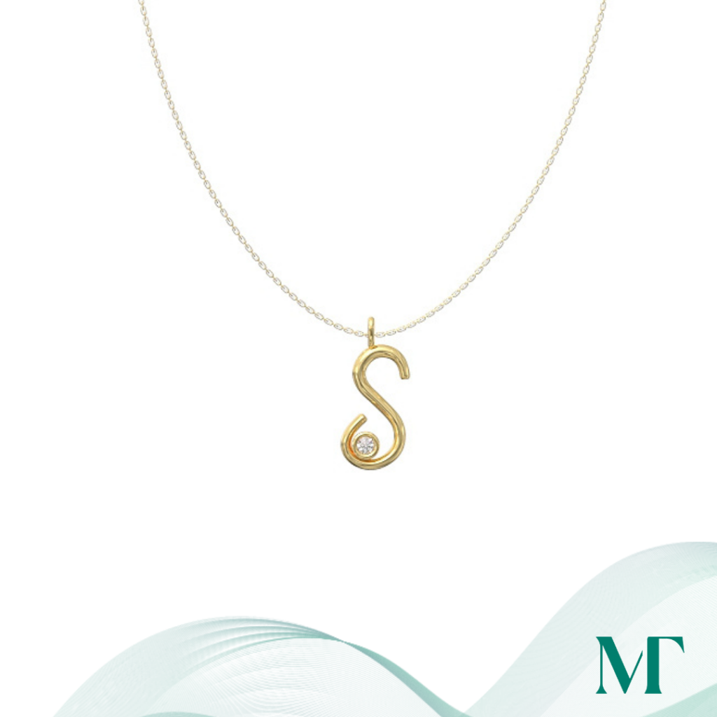 S diamond set initial pendant & chain