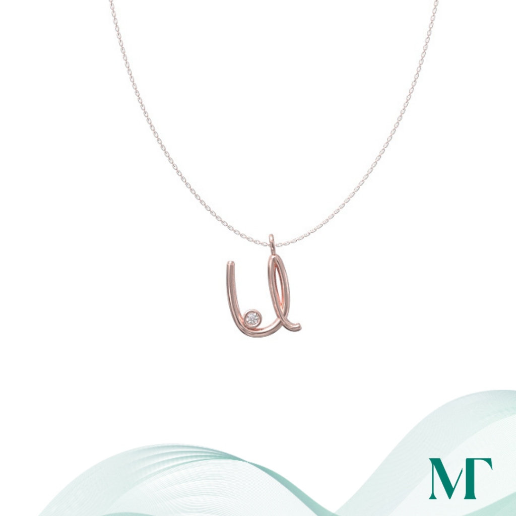 U diamond set initial pendant & chain