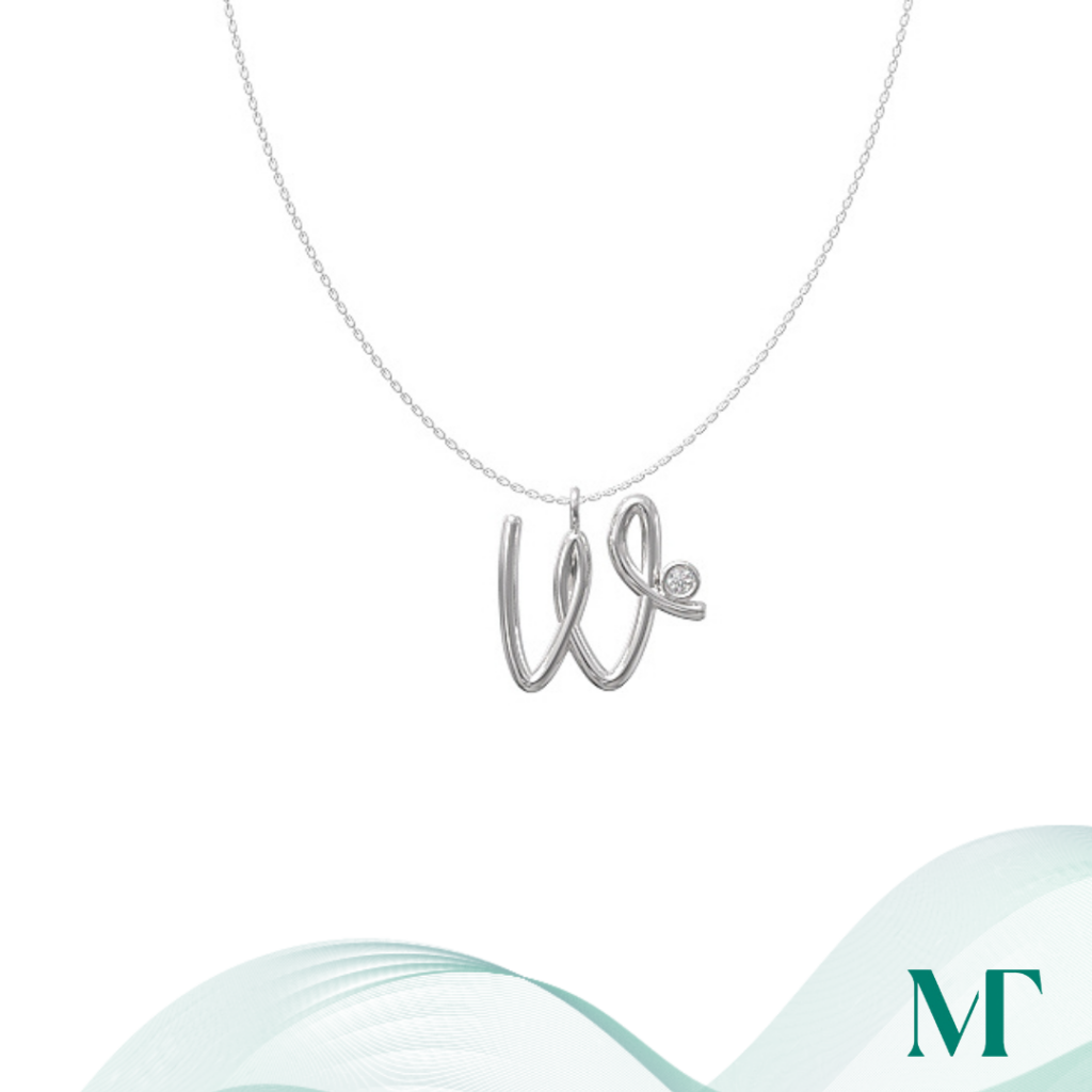 W diamond set initial pendant & chain
