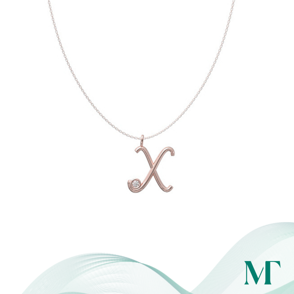 X diamond set initial pendant & chain