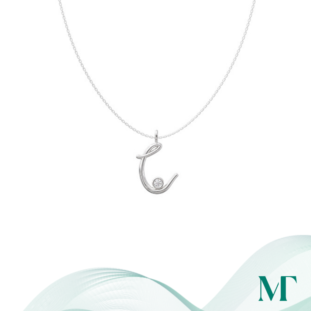 C diamond set initial pendant & chain