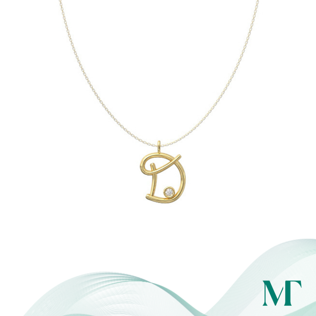 D diamond set initial pendant & chain
