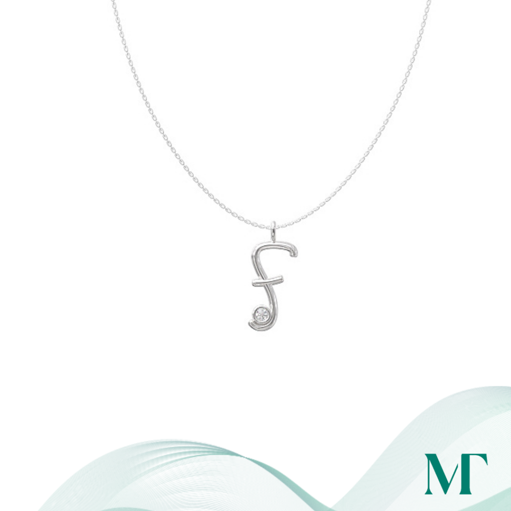 F diamond set initial pendant & chain