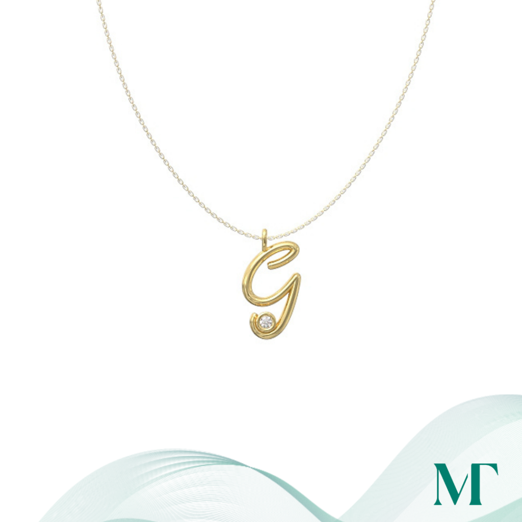 G diamond set initial pendant & chain