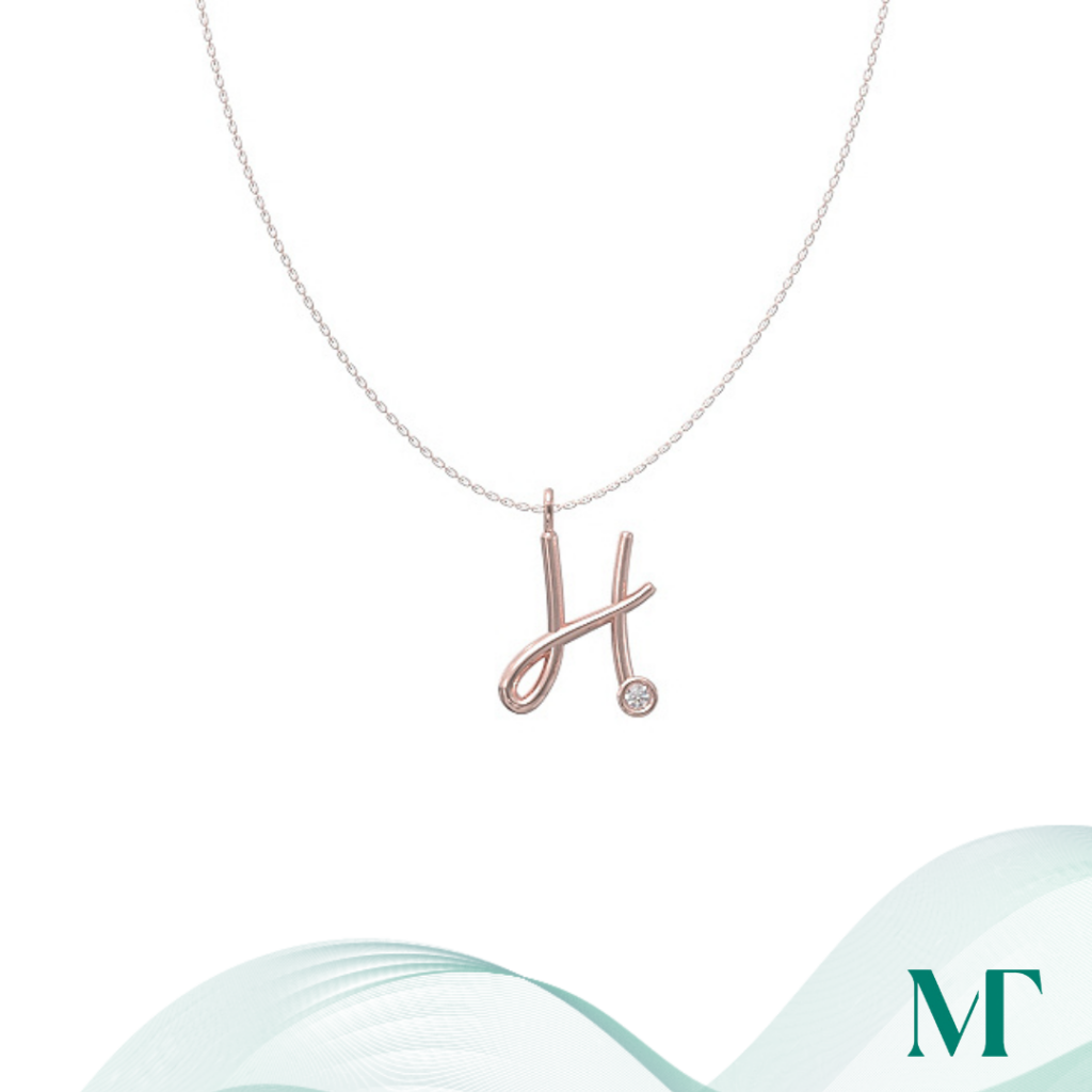H diamond set initial pendant & chain