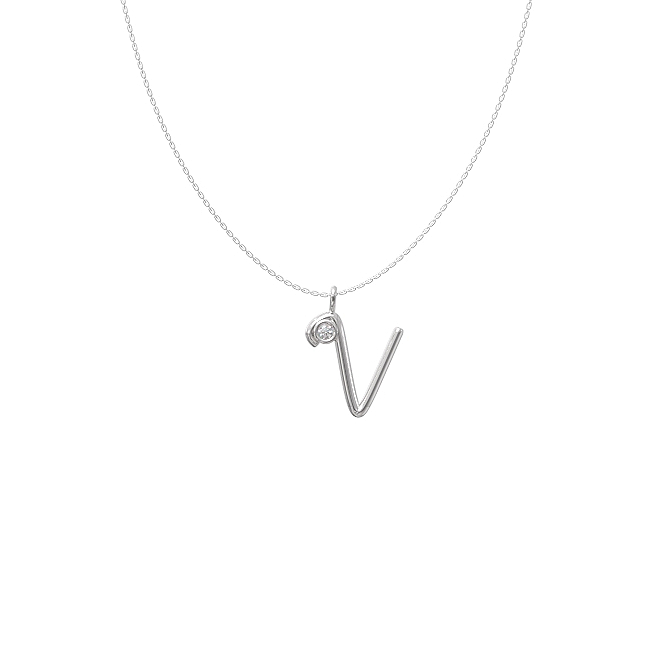 V Initial Diamond Pendant 3 V diamond set initial pendant & chain