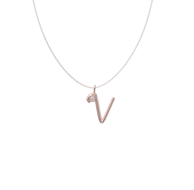 V Initial Diamond Pendant 2 V diamond set initial pendant & chain