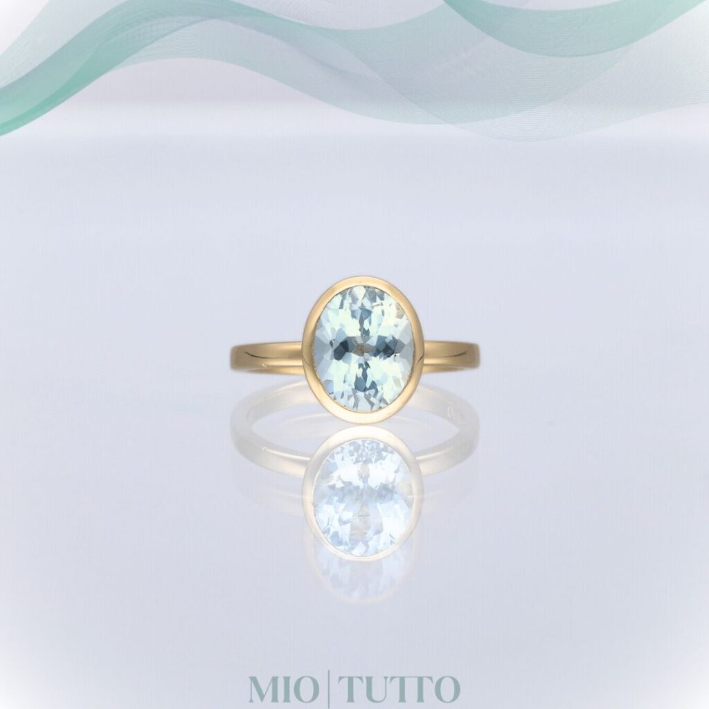 Rub over modern yellow gold Aquamarine ring