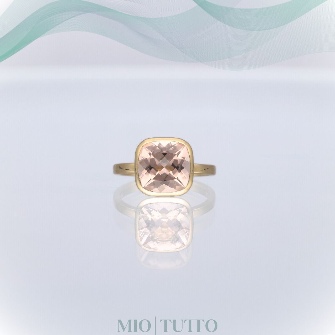 Colour Pop! Cushion Morganite 1 Rub over modern yellow gold Morganite ring