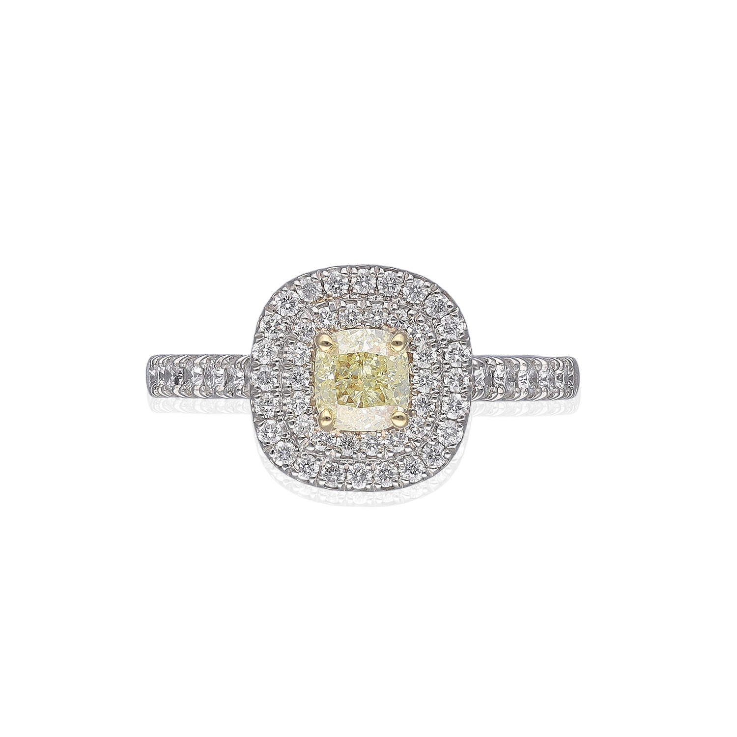 Natural Yellow Diamond Double Halo ring 4 Natural Yellow diamond ring, with Yellow and White diamonds