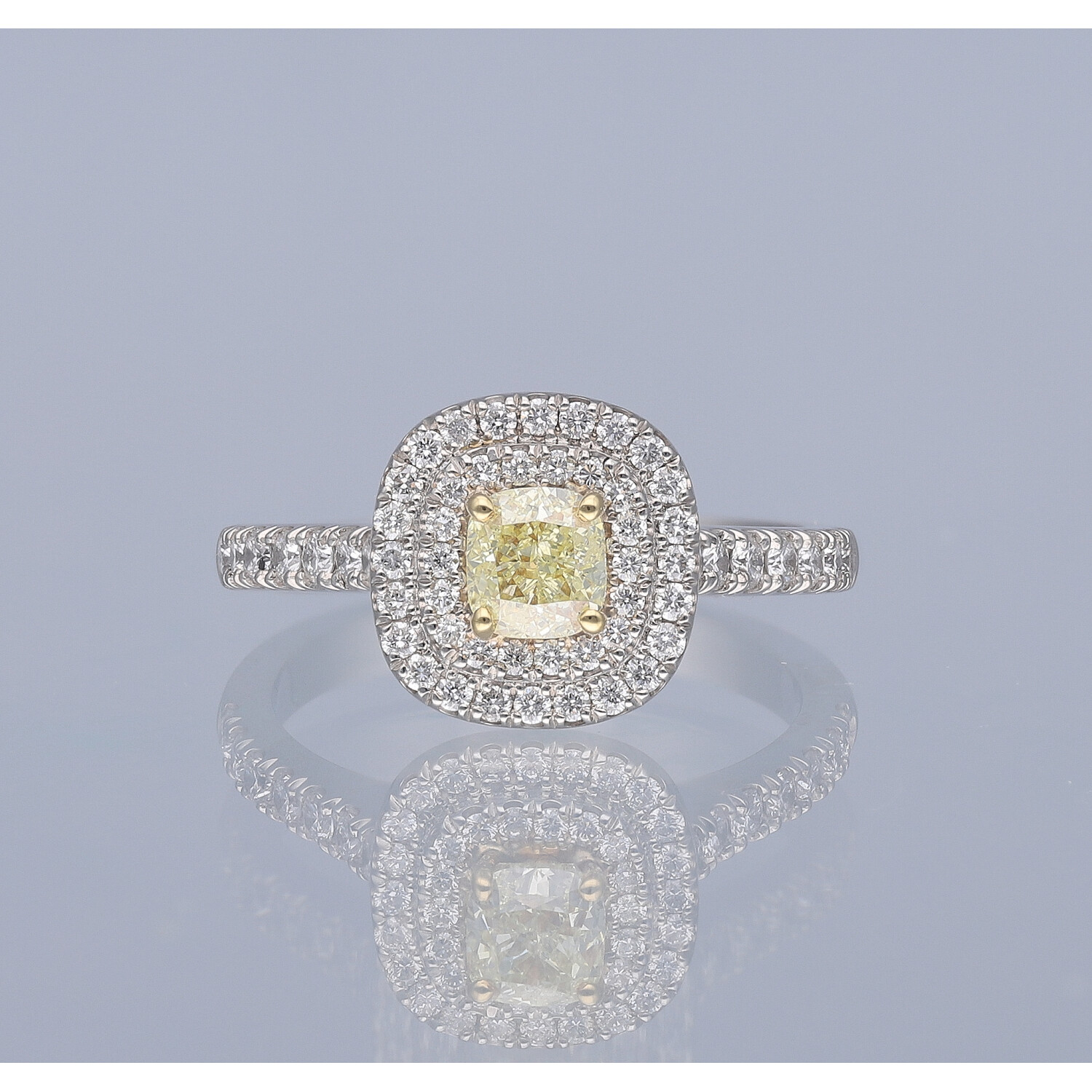 Natural Yellow Diamond Double Halo ring 3 Natural Yellow diamond ring, with Yellow and White diamonds