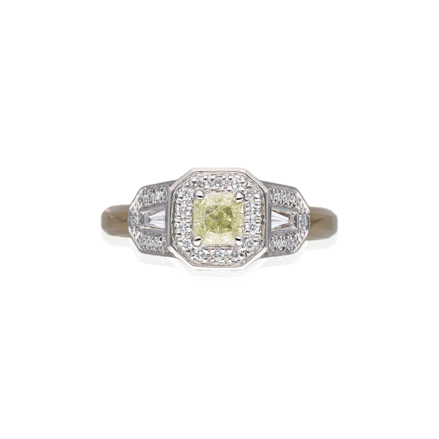 Natural Yellow Diamond Art Deco style ring 2 Natural Yellow diamond ring, with Yellow and White diamonds
