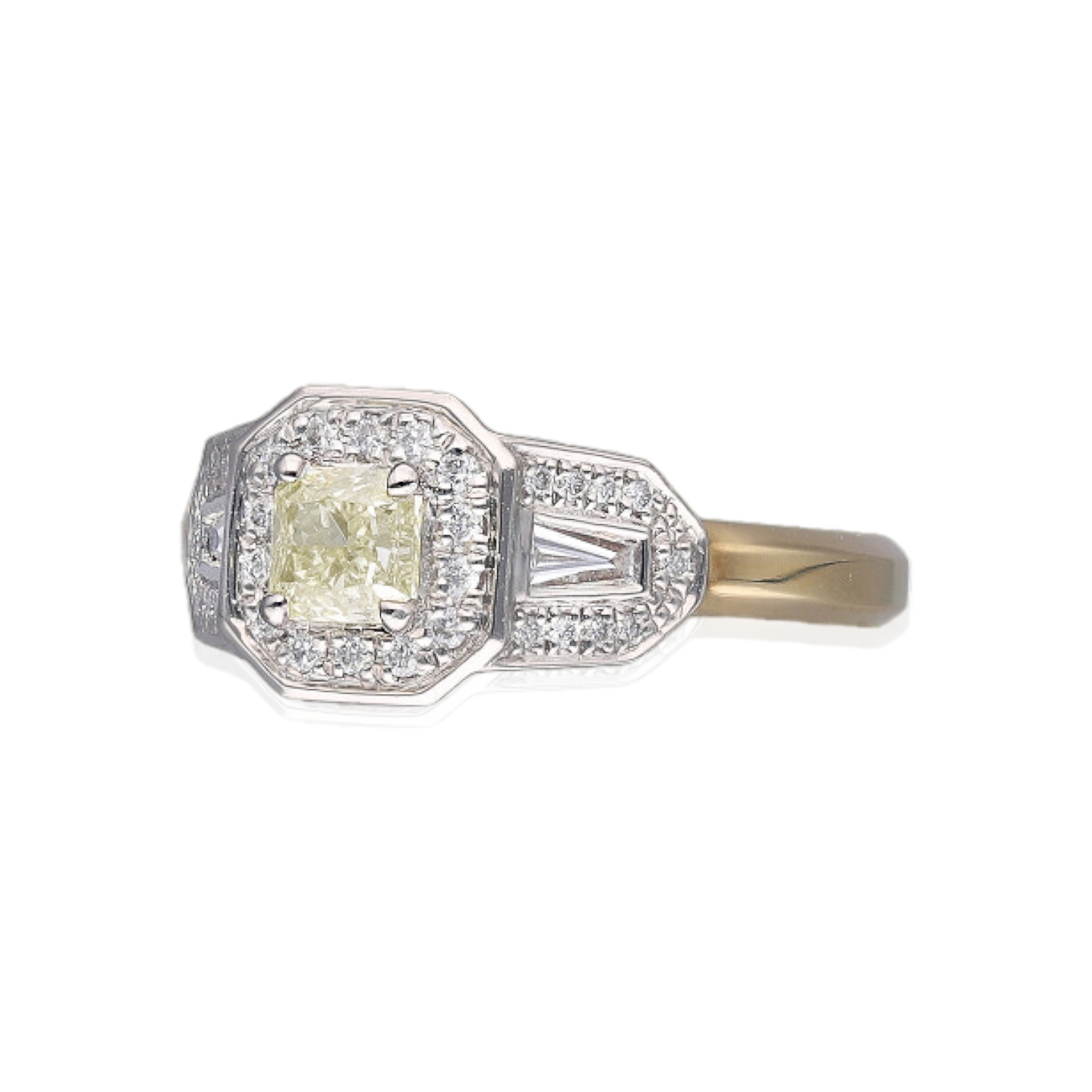 Natural Yellow Diamond Art Deco style ring 3 Natural Yellow diamond ring, with Yellow and White diamonds