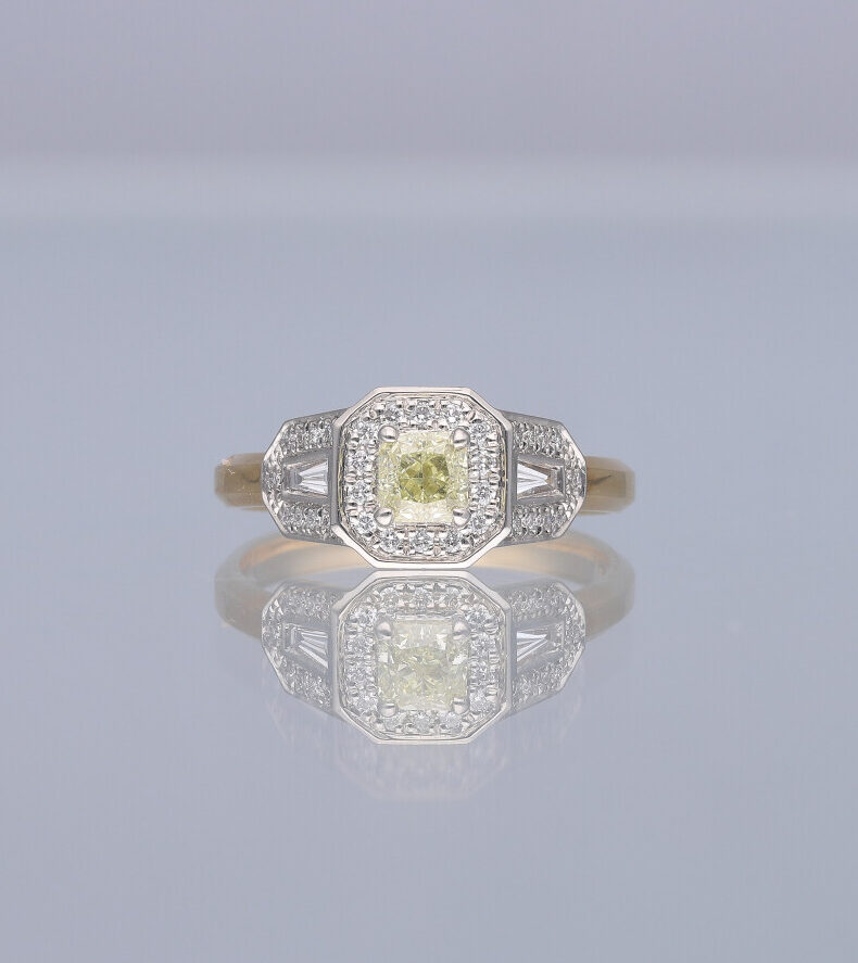 Natural Yellow Diamond Art Deco style ring 4 Natural Yellow diamond ring, with Yellow and White diamonds