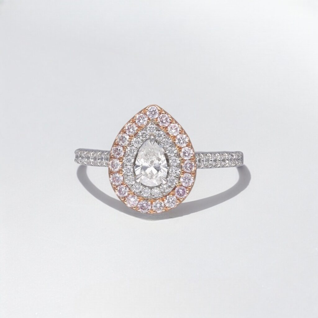 Pear & Pink Diamond Double Halo ring