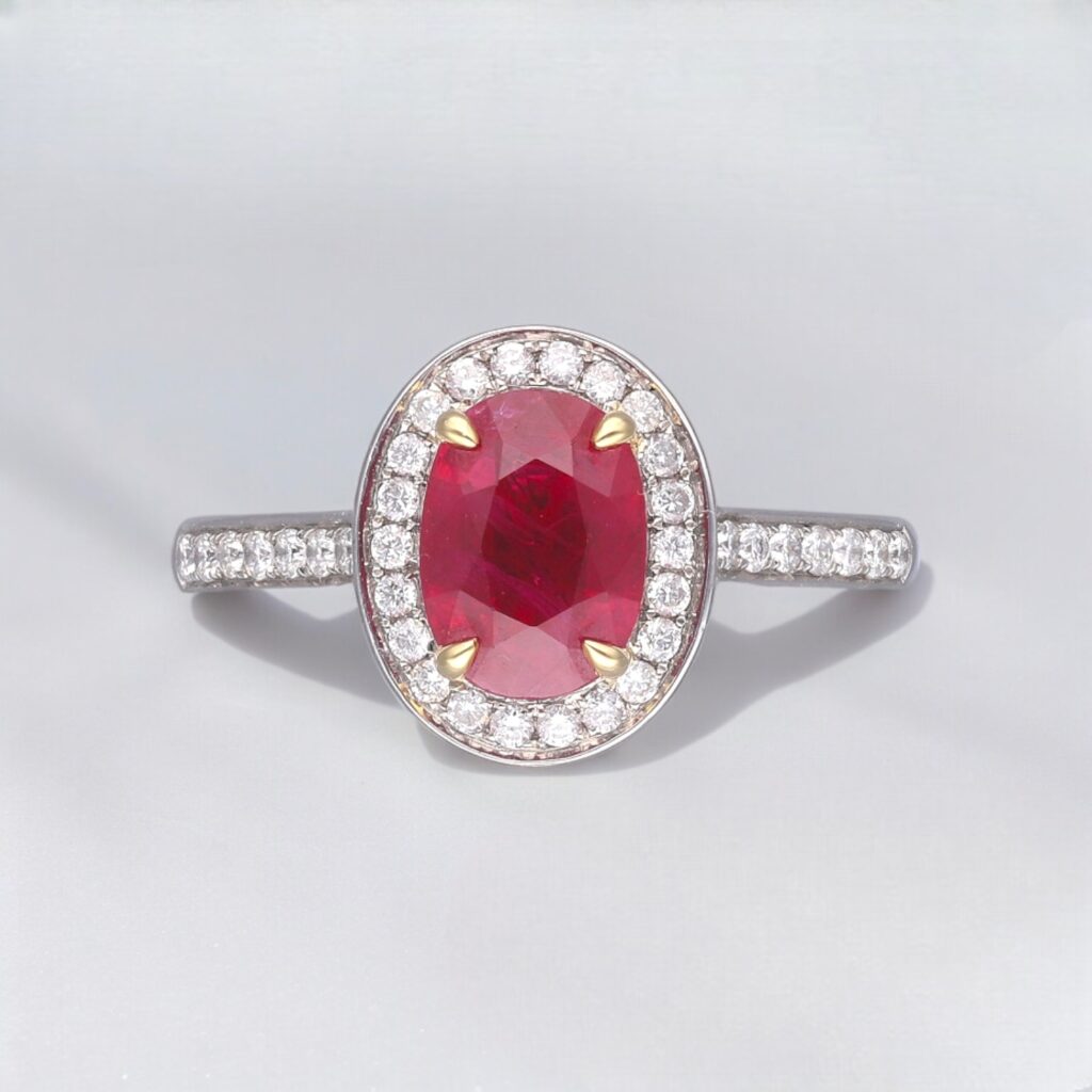 Ruby & Diamond Pave Halo ring
